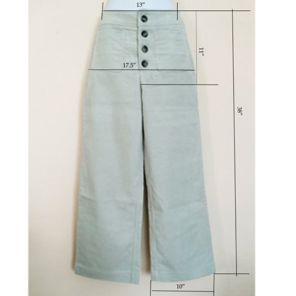 NEW WOMEN VELVET CROPPED WIDE GREEN PANTS JEANS XS - Picture 8 of 8